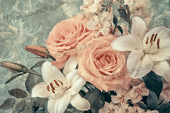 Shabby Chic Floral Wallpaper with Rose and Lily Motif Product Image 1