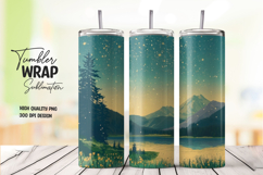 Blue Orange Mountains Tumbler Wrap PNG Product Image 1