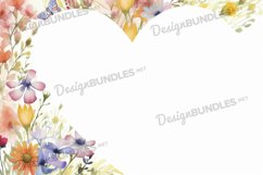 Watercolor floral heart frame flat lay background Product Image 1