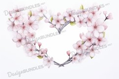 Watercolor Cherry blossom flower heart frame background Product Image 1