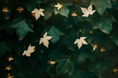 Moody Ivy Leaves with White Star Flowers Background Product Image 1