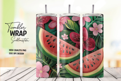 Juicy Watermelon Tumbler Wrap with Leaves PNG Product Image 1