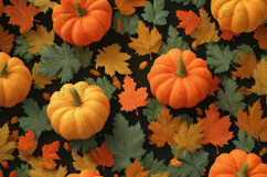 Pumpkins with Green Leaves Autumn Harvest Background Product Image 1
