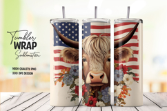 American Flag Highland Cow Tumbler Wrap PNG Product Image 1