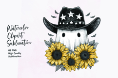 Cute ghost with sunflower watercolor clipart sublimation Product Image 1