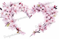 Watercolor Cherry blossom flower heart frame background Product Image 1