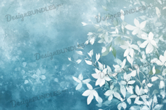 Light Blue Garden Floral Scene with Gradient Texture Paper Product Image 1