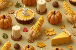 Pumpkin Pie with Corn Autumn Harvest Background Product Image 1