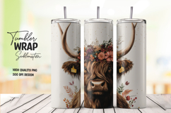Majestic Bull Floral Crown 20oz Tumbler Wrap Sublimation Product Image 1