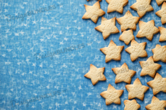 Blue Fabric with Scattered Wooden Stars Background Product Image 1