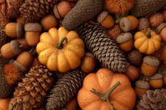 Pumpkins with Pinecones Autumn Harvest Background Product Image 1