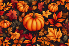 Pumpkins with Orange Maple Leaves Autumn Harvest Background Product Image 1