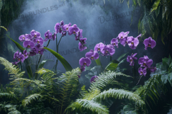 Foggy Garden with Lilac Orchid Background Product Image 1