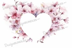 Watercolor Cherry blossom flower heart frame background Product Image 1