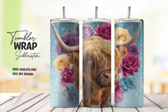 Highland Cow with Floral Background Tumbler Wrap Sublimation Product Image 1