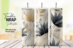 Blue Beige Floral tumbler wrap png Product Image 1