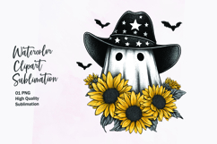 Cute ghost with sunflower watercolor clipart sublimation Product Image 1