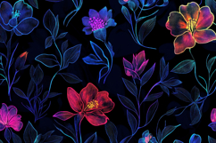 Dark moody floral neon pattern with glowing leaves backgroun Product Image 1