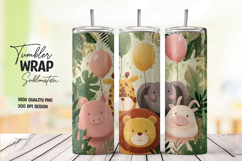 Jungle Animal Faces with Leaves Tumbler Wrap PNG Product Image 1