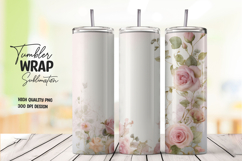 Vintage Blush Roses 20oz Tumbler Wrap Sublimation PNG Product Image 1