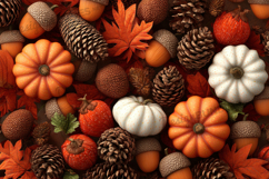 White Pumpkins with Acorns Autumn Harvest Background Product Image 1