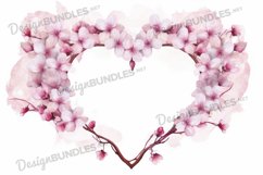 Watercolor Cherry blossom flower heart frame background Product Image 1