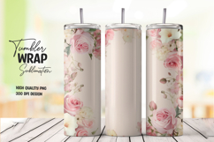 Elegant Pink Roses 20oz Tumbler Wrap Sublimation PNG Product Image 1