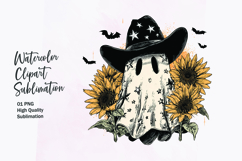 Cute ghost with sunflower watercolor clipart sublimation Product Image 1