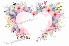Watercolor floral heart frame background Product Image 1