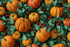 Pumpkins with Teal Leaves Autumn Pattern Background Product Image 1