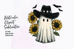 Cute ghost with sunflower watercolor clipart sublimation Product Image 1