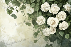 Antique White Roses Botanical Canvas Background Product Image 1