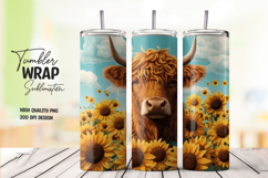 Highland Cow with Blue Glasses and Sunflowers Tumbler Wrap Product Image 1