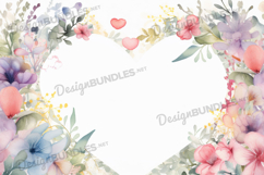 Watercolor floral heart frame background Product Image 1