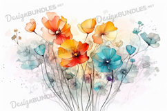 Minimal Poppies and Cosmos Mixed Flowers Pastel Paper Product Image 1