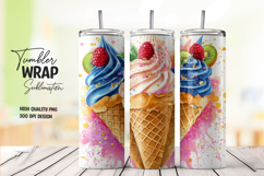 Ice Cream Cone with Swirls and Berries Tumbler Wrap PNG Product Image 1