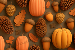 Pumpkins with Acorns Autumn Brown Background Product Image 1