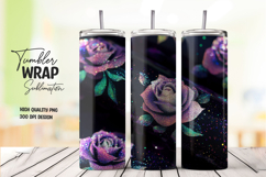 Purple Rose on Black Background Tumbler Wrap Sublimation PNG Product Image 1