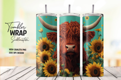Highland Cow with Teal Background and Sunflowers Tumbler Product Image 1