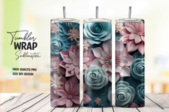 Teal Pink Rose Bloom Garden Tumbler Wrap Product Image 1