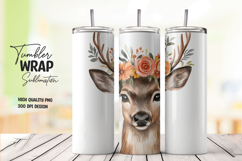 Floral Deer Portrait 20oz Tumbler Wrap Sublimation PNG Product Image 1
