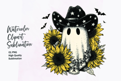 Cute ghost with sunflower watercolor clipart sublimation Product Image 1