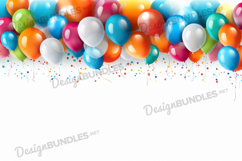 Colorful party balloons, birthday invitation background Product Image 1