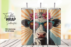 Cool Cow with Sunglasses Tumbler Wrap PNG Product Image 1