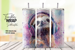 Colorful Sloth Splash Tumbler Wrap PNG Product Image 1