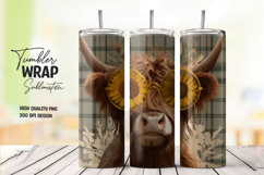 Highland Cow with Cream Horns Tumbler Wrap Sublimation PNG Product Image 1