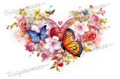 Watercolor heart floral butterfly background Product Image 1