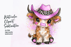 Baby Highland Cow with Bow Watercolor Clipart Sublimation Product Image 1
