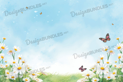 Watercolor daisy flower field background Product Image 1