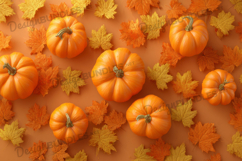 Pumpkins with Yellow Autumn Leaves Background Product Image 1